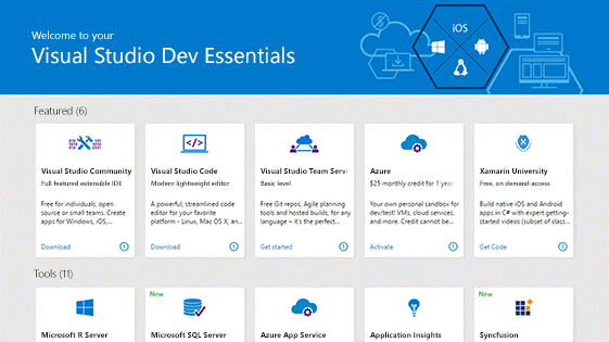 Sample of Software trials and downloads included in Dev Essentials