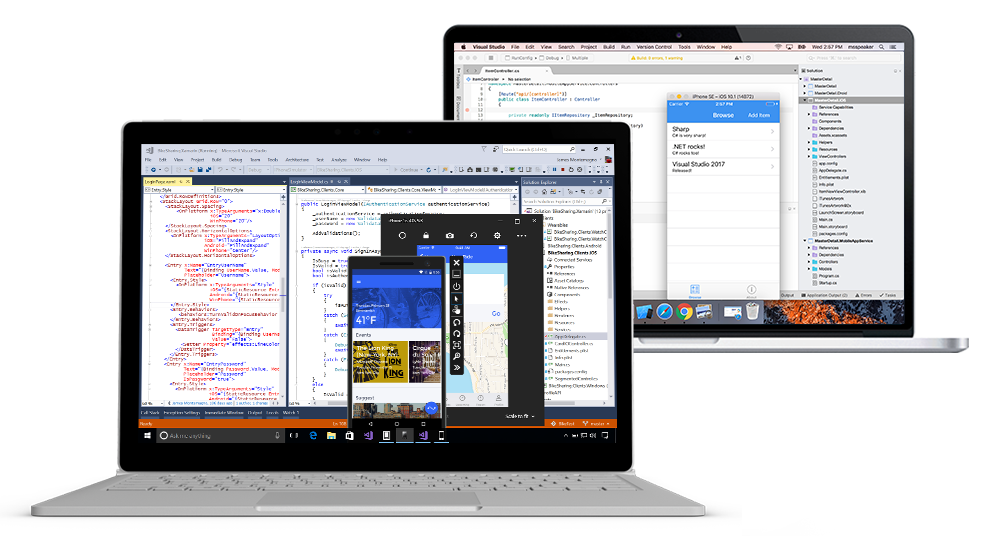 Screenshot of Visual Studio IDE on Windows and Mac