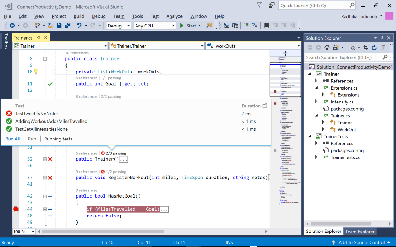 Screenshot of debugging and testing