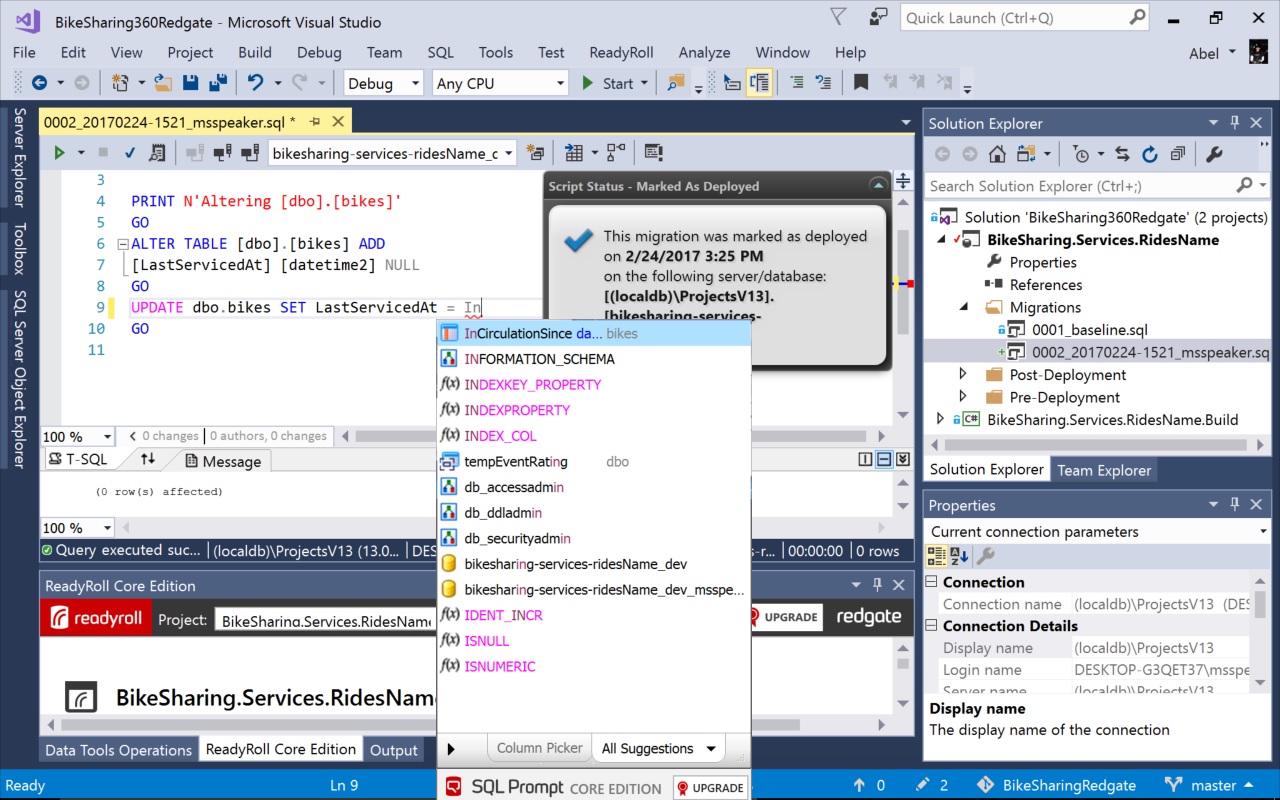 Screenshot of database deployment