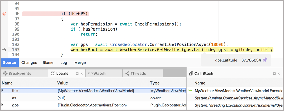 Screenshot of advanced debugging tool