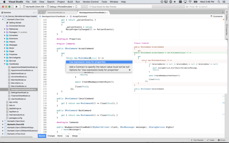 Visual Studio Mac 開発のスクリーンショット
