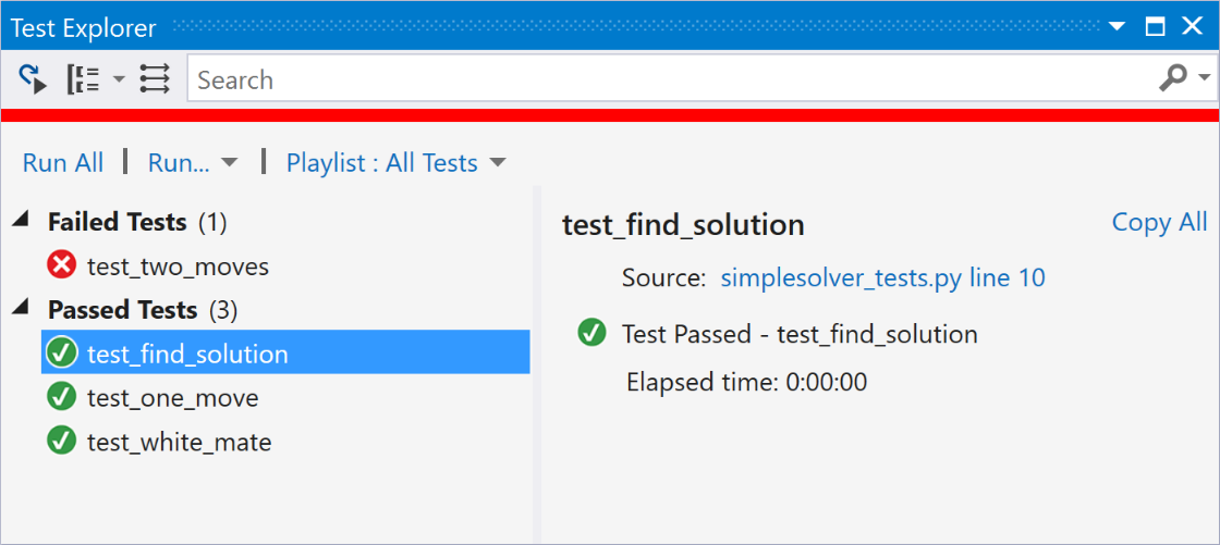 Unit Testing screenshot of Test Explorer