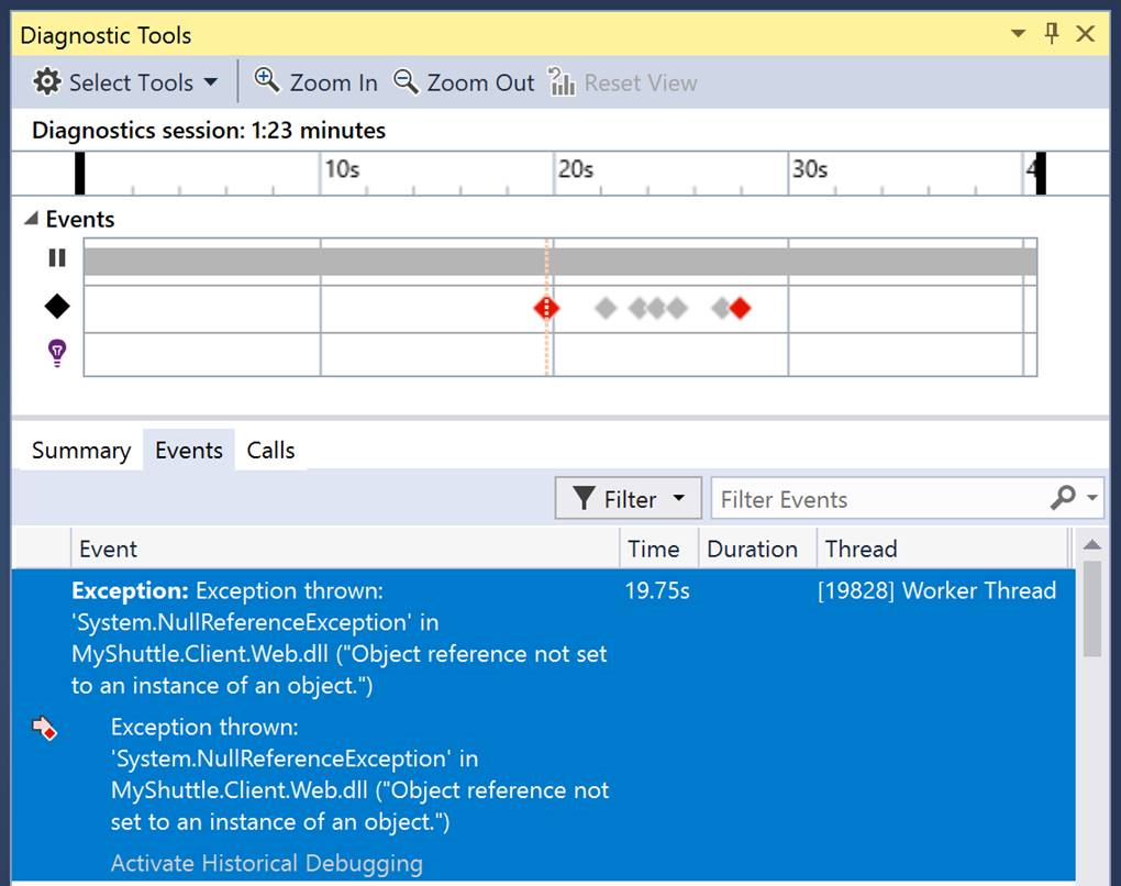 Screenshot IntelliTrace