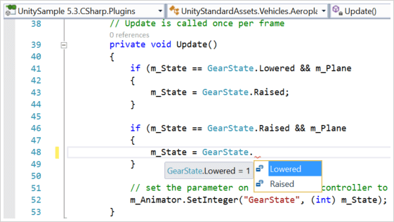 Screenshot of Unity scripts in C#