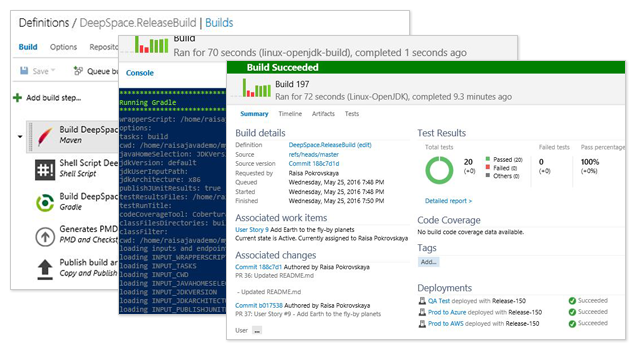 Screenshots showing Definitions to Build to Build Succeeded screens