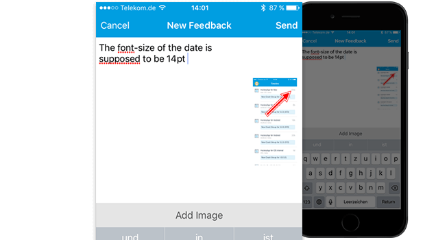 HockeyApp feedback screenshot