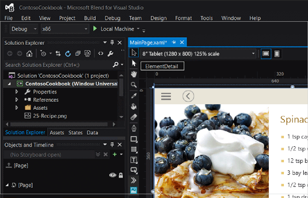 zrzut ekranu przedstawiający narzędzie Blend for Visual Studio