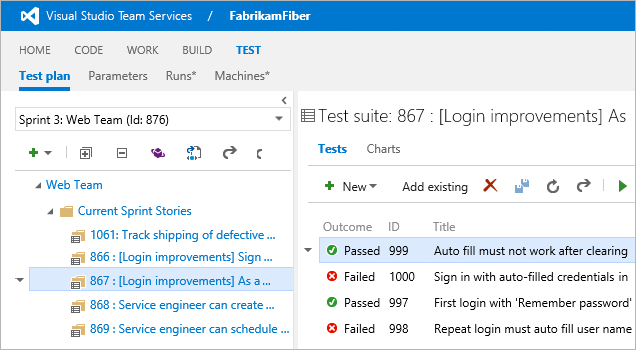 Screenshot of test case management