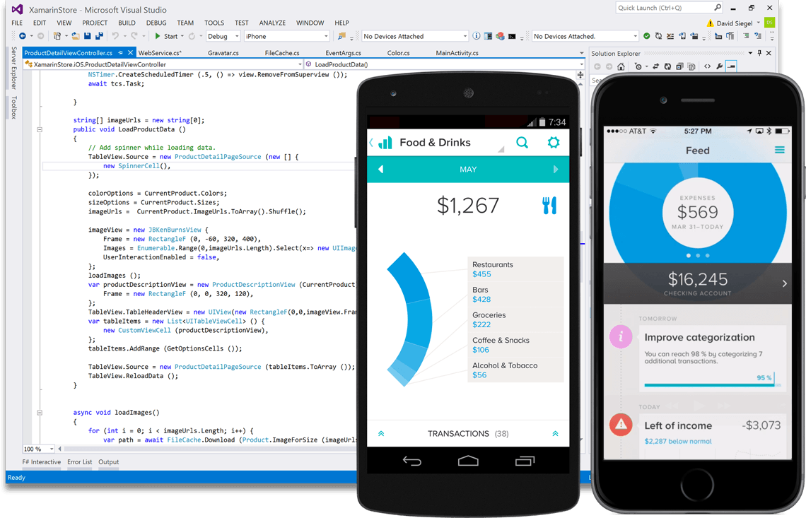 Capture d’écran montrant le développement mobile Visual Studio Professional 2017