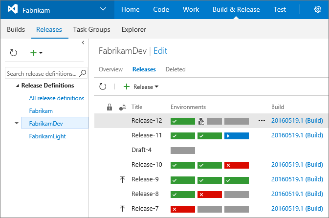 Captura de tela do Release Management