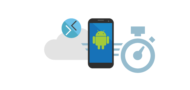 Graphic of Mobile device featuring Android icon, stopwatch