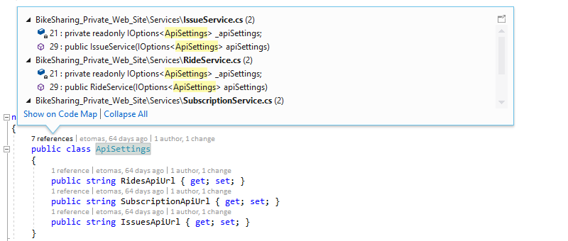 Code Lens özellikleri ekran görüntüsü