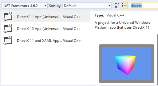 Screenshot: DirectX-Vorlagen in .NET Framework