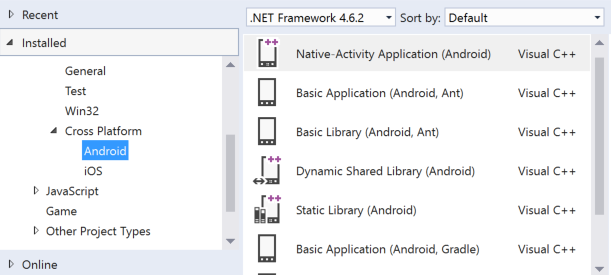 Screenshot of cross-platform mobile templates options