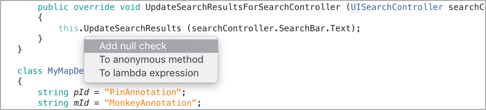Screenshot of adding null check