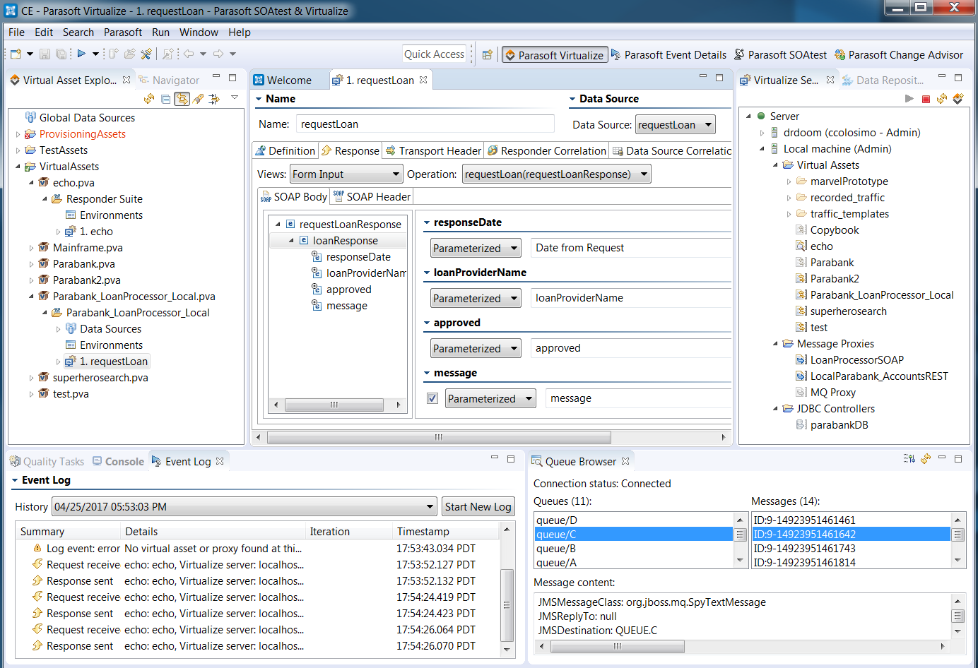 Parasoft's Visualize/SOAtest desktop screenshot