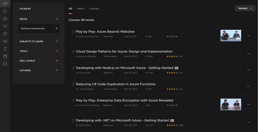 Screenshot of Plurasight's training list