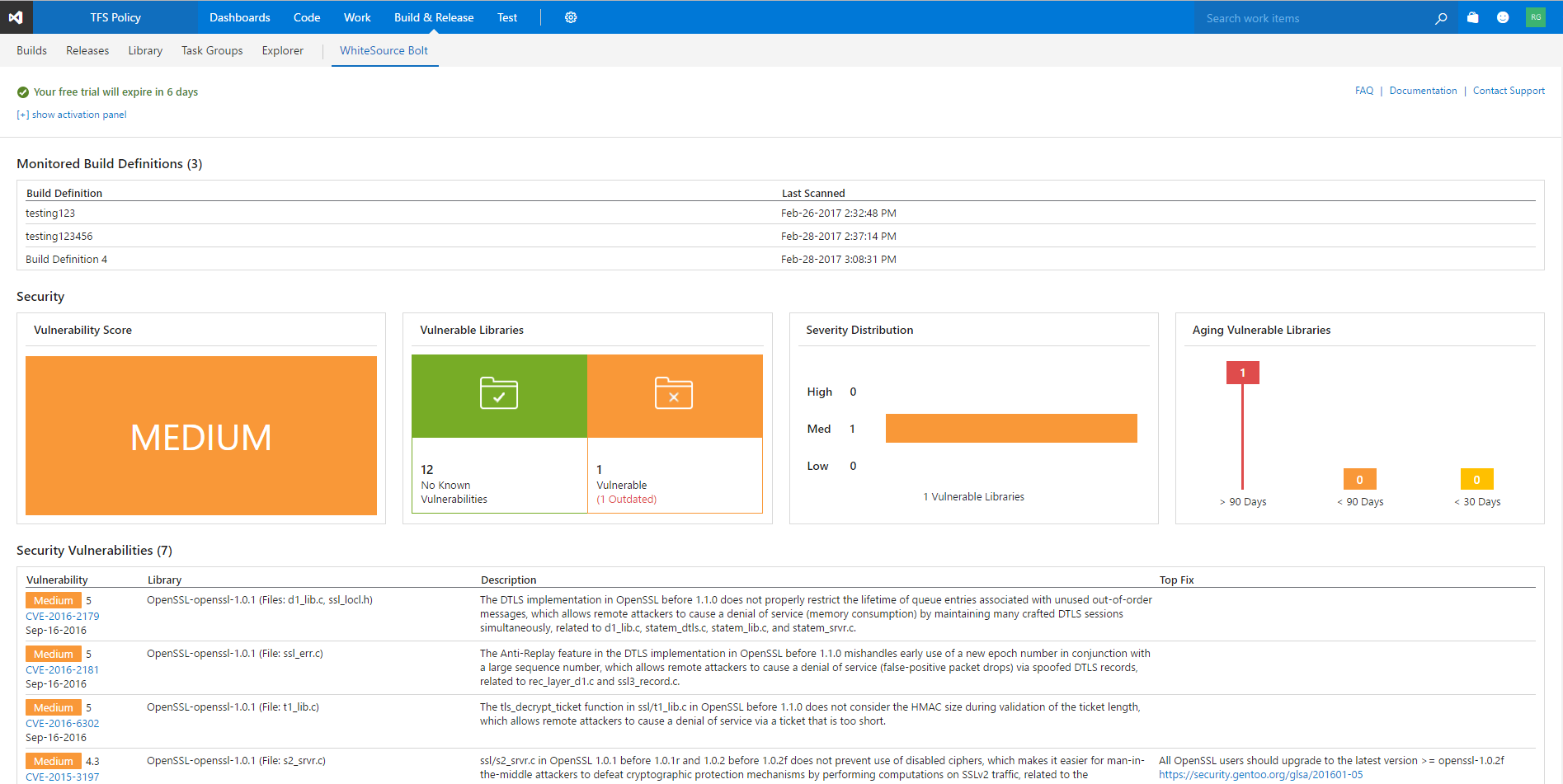 Screenshot of WhiteSource Bolt