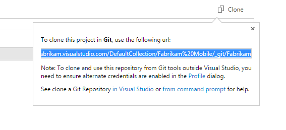 screenshot showing clone URL in Git
