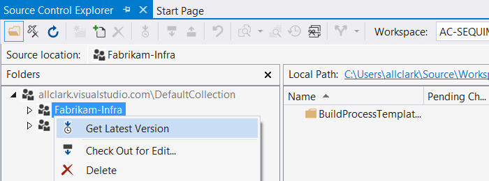 screenshot of TFVC Souce Control Explorer