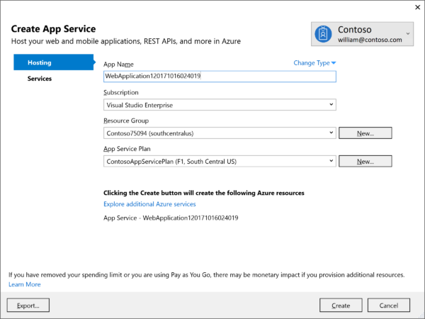 how easy is it to create an api and push to azure in visual studio for mac