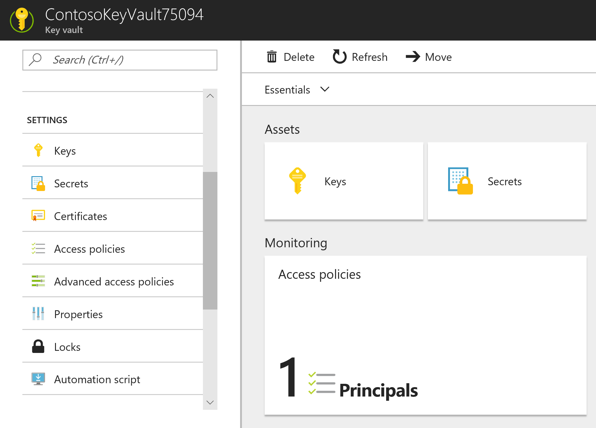 Screenshot of key vault