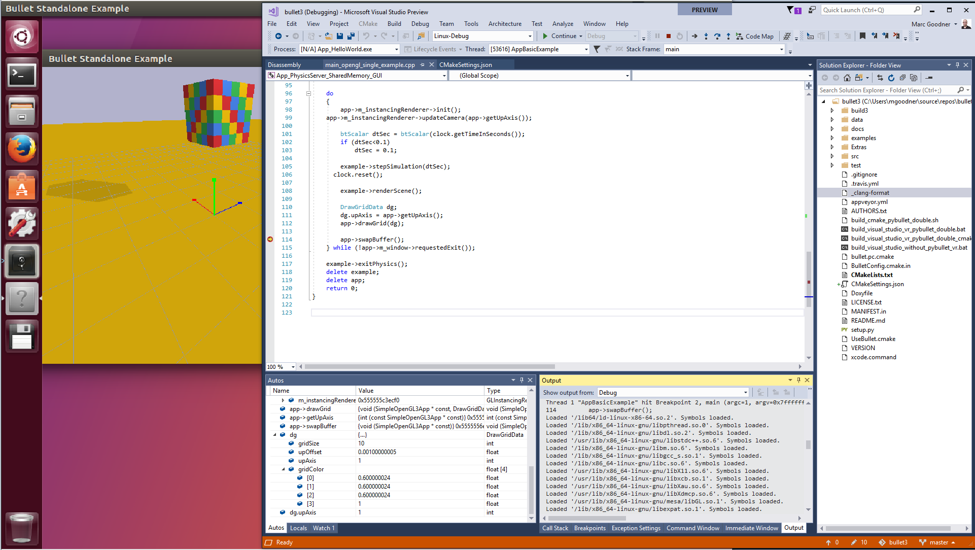 screenshot of Linux debugging tools