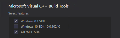 screenshot of Visual C++ Build Tools 2015
