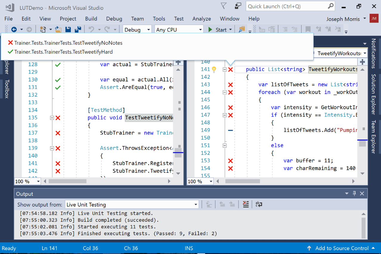 Live Unit Testing screenshot