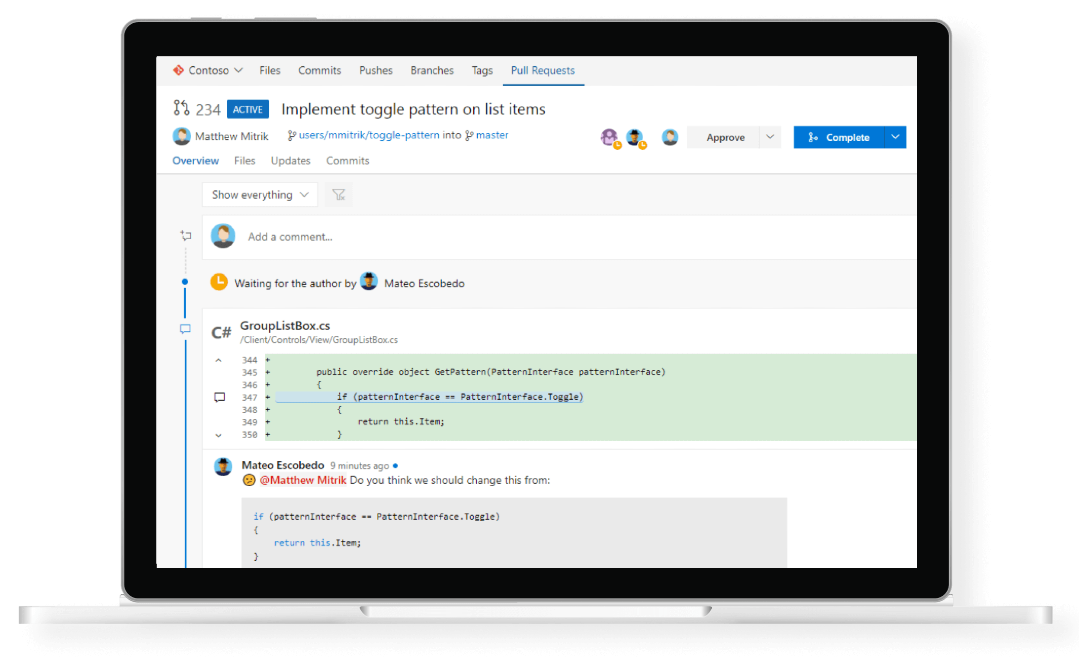 laptop screen with Git screenshot