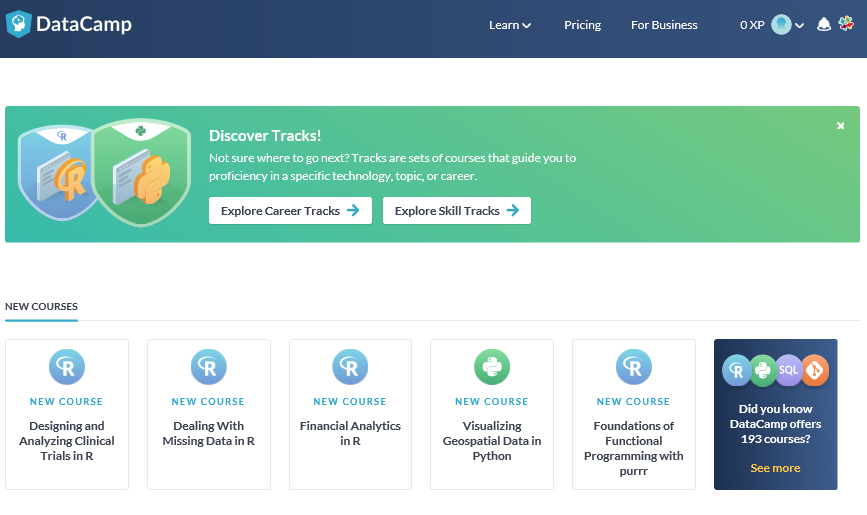 DataCamp home screen