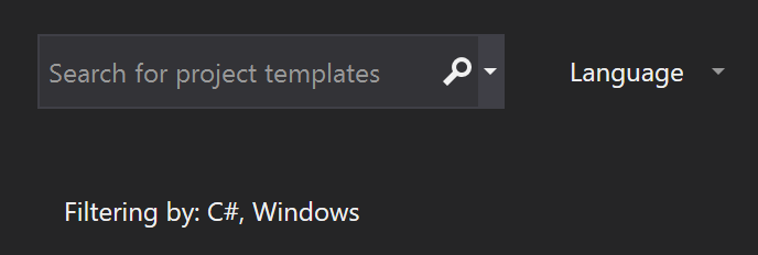 Screenshot of new project dialog