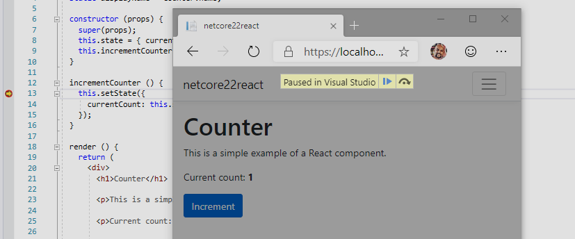 Screenshot of debugging in Microsoft Edge