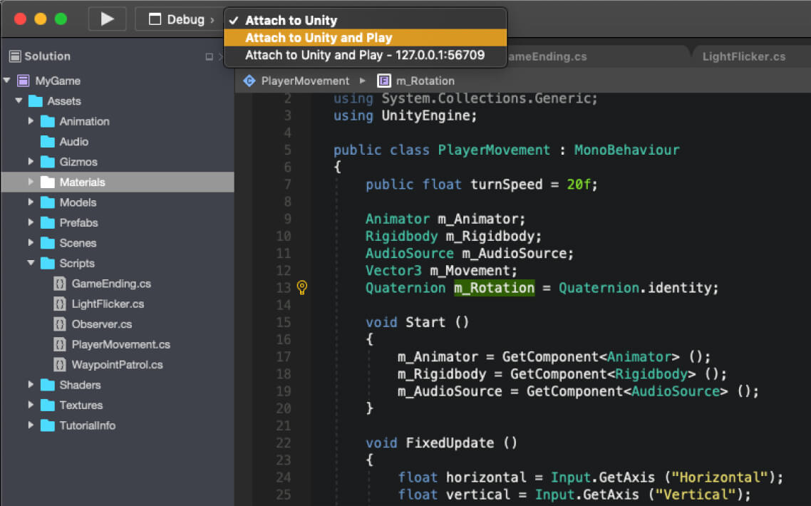 unity debugging visual studio