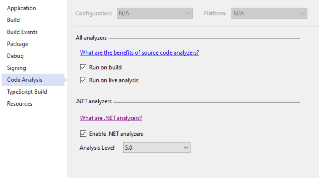 Screenshot .NET compiler platform analyzers