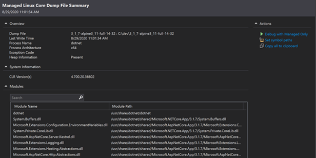 Screenshot of Debugging Linux core dumps