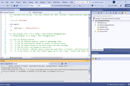 C++ console calculator tutorial screenshot