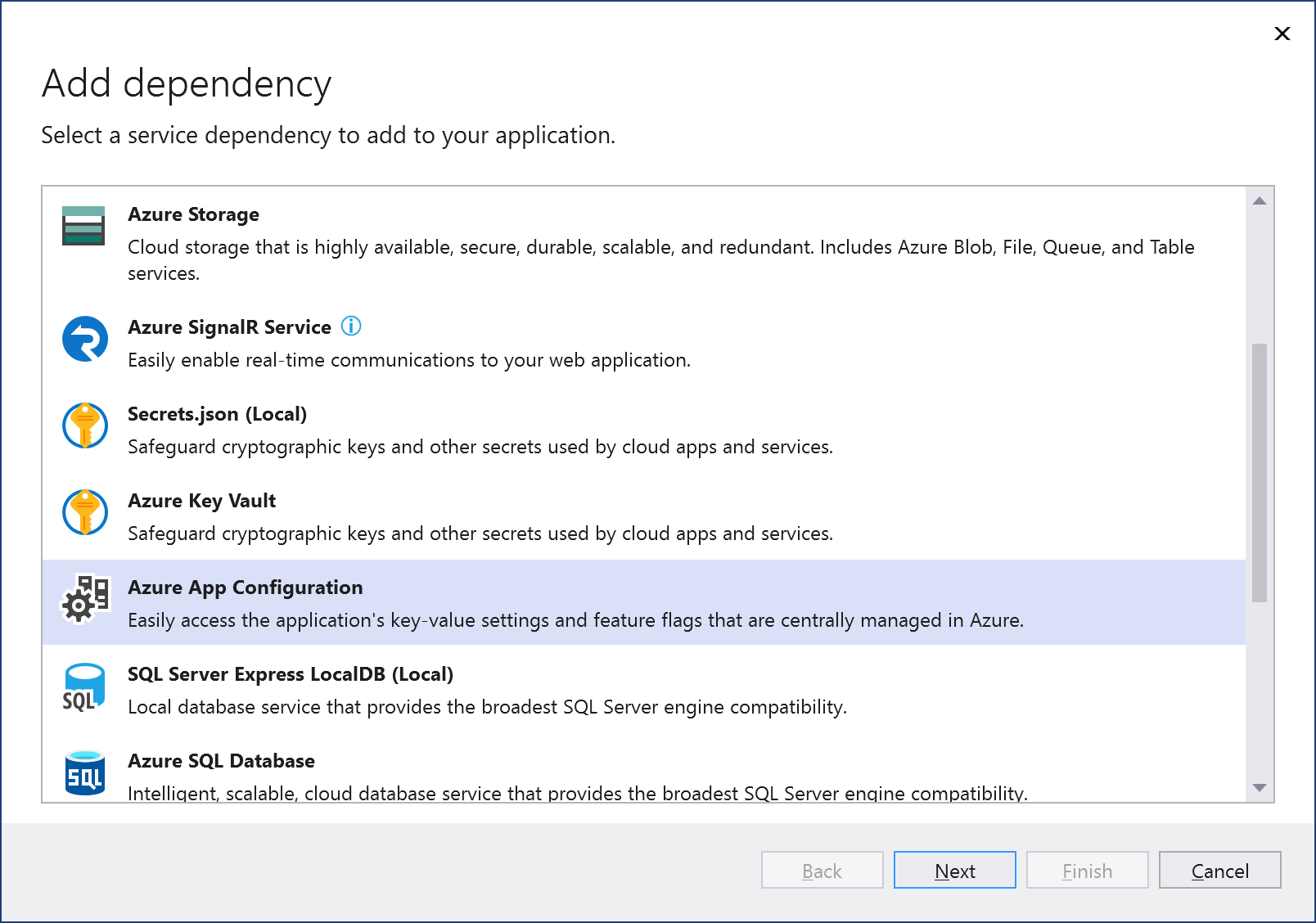 Screenshot of connected services app configuration