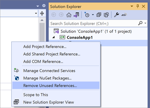 Screenshot of Remove unused Reference