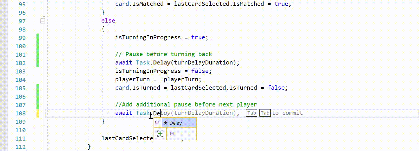 Animation of adding a comment in Visual Studio 2019