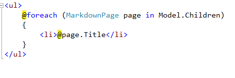 screenshot of ASP.NET Razor